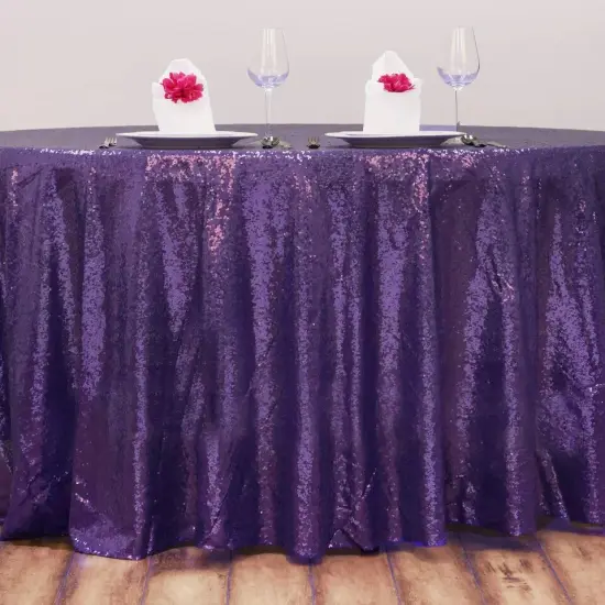 PURPLE Sequined 120" ROUND TABLECLOTH Designer Wedding Party Catering Linens {3}