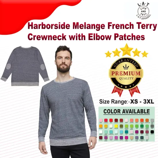 LAT&reg; Harborside Melange French Terry Crewneck with Elbow Patches MILTRY GRN MLNGE {2}