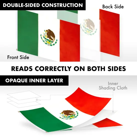 G128 - 5 Feet Tangle Free Spinning Flagpole (White) Mexico Flag Double Sided Brass Grommets Embroidered 2x3 ft (Flag Included) Aluminum Flag Pole {3}