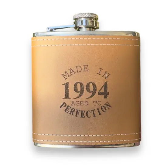 6oz Made in 1994 Aged to Perfection Leather Flask {1}