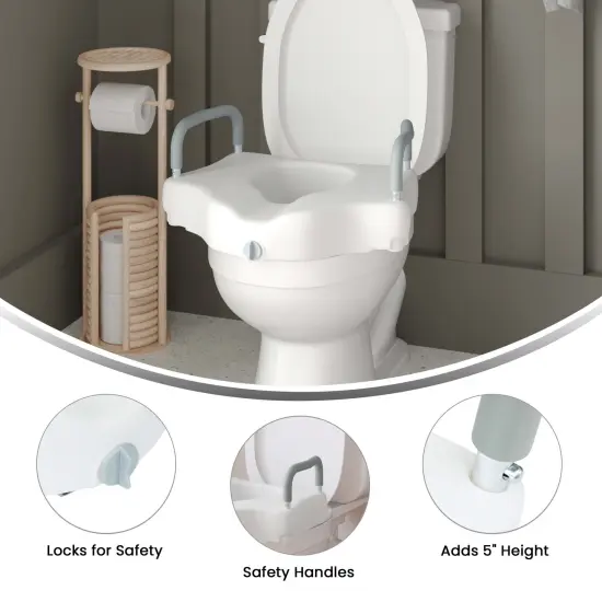 Emma and Oliver Ramsey Elevated Toilet Seat for the Elderly with Height Adjustable Foam Wrapped Handles and Locking Safety Mechanism White {4}