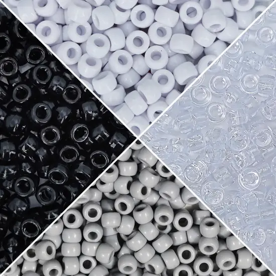 MIIIM 1000PCS 6x9mm Pony Beads Bulk, Black and White Kandi Beads for Bracelets Making Kit, Hair Braids Crafts for Jewelry Making (Neutral) {2}