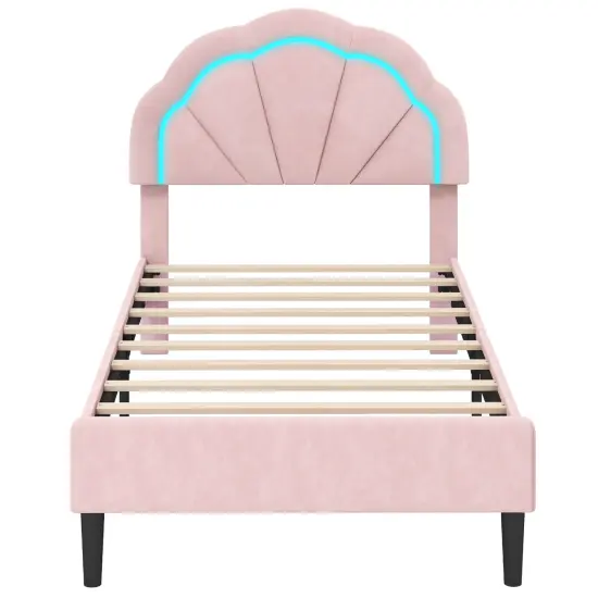 andink Velvet LED Bed Frame with Adjustable Headboard and Under Bed Storage {7}