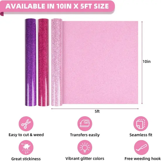 Glitter HTV Heat Transfer Vinyl Bundle 12 Rolls - 10" x 5FT {3}