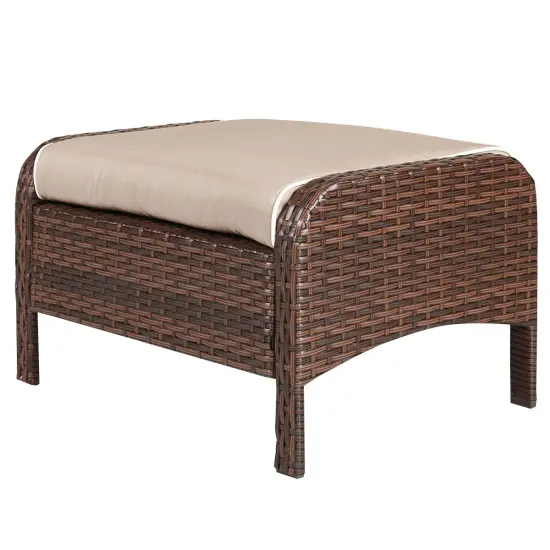 5 Pieces Patio Rattan Sofa Ottoman Furniture Set with Cushions {3}