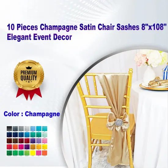 10 Pieces Champagne Satin Chair Sashes 8"x108" Elegant Event Decor {1}