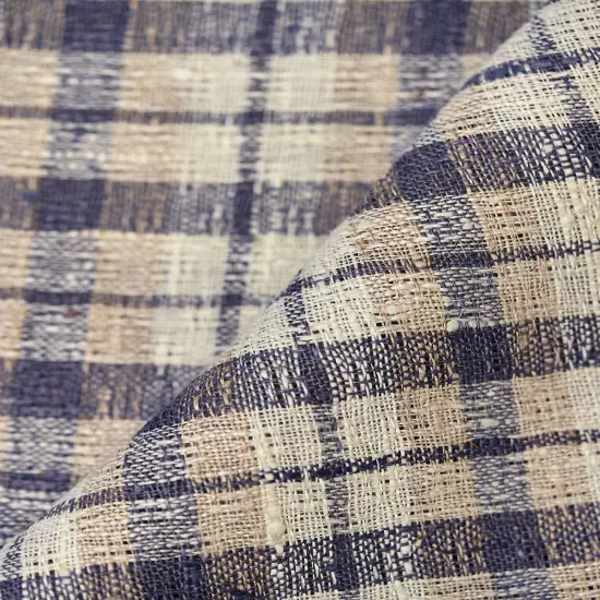 1 Yard Dusk Pure Linen Rustic Plaid 3-Tone Mesh Fabric Midweight 60 Inch Width Plaid and Dusk {3}