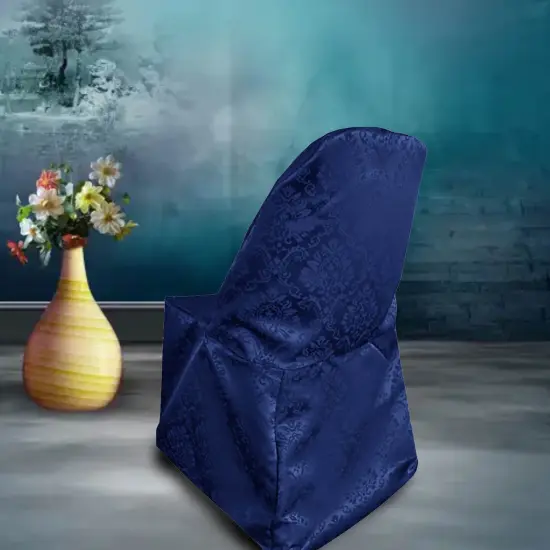 1 Piece Navy Blue Damask Jacquard Chair Cover for Formal Folding Seating {2}