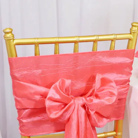 10 Pieces Coral Crushed Taffeta Chair Wraps, 9.5"x108" Stylish Event Decorations {4}