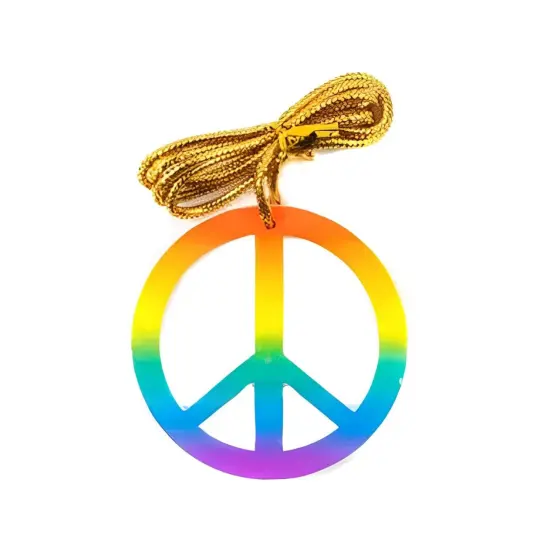 Hippie Rainbow Peace Medallion Necklace Costume Accessory {1}