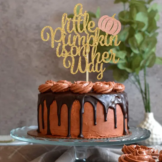 A Little Pumpkin is on Her Way Cake Topper, Baby Girl Fall Baby Shower 1st Birthday Party Decorations {2}