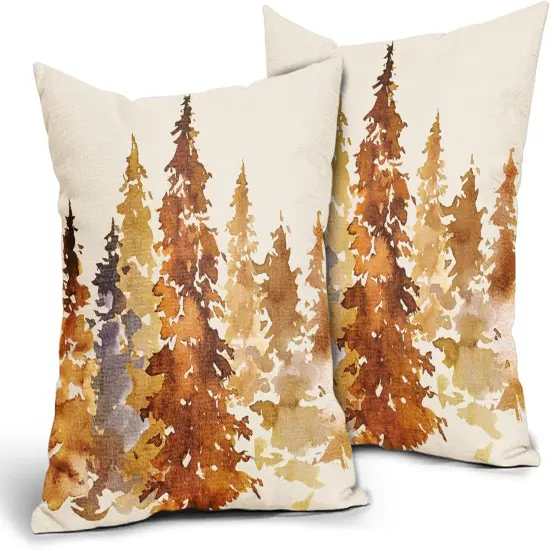 Set of 2 Burnt Orange Fall Tree Pillow Covers 20X20 inch {2}
