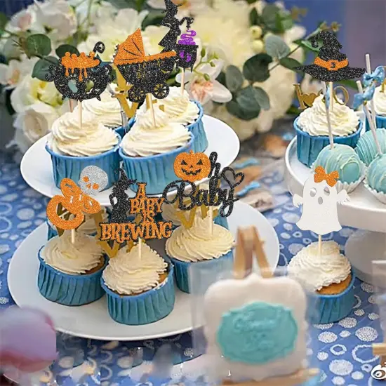 32 Pack Halloween Oh Baby Cupcake Toppers A Baby is Brewing Cupcake {2}