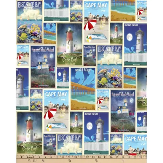 Seaside East Coast Vacation Digital Cotton Print Fabric | By the Yard | Sewing and Crafting | 44 inches wide {2}