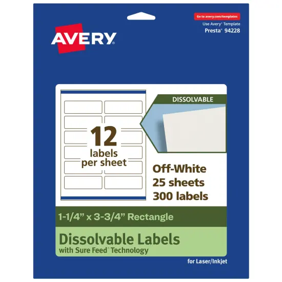 Avery Dissolvable Labels, 1.25" x 3.75" Rectangle {1}