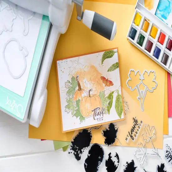 Sizxix A5 Clear Stamps With Framelits Die By 49 And Market-Pencil Line Harvest {5}