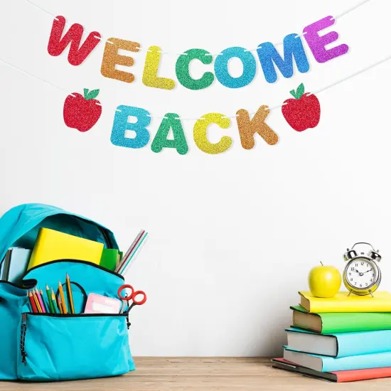 Glitter Welcome Back Banner Back to School Decorations {4}