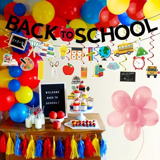 Back to School Banner Balloons Cake Topper School Decorations {4}