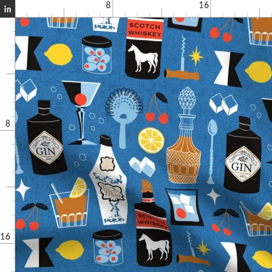 Various Fabrics by the Yard or Fat Quarter Retro Cocktails Bartending Novelty Mcm Midcentury Modern Spirits Bartender Olives Lemons Bar Cart Restaurant Kitchen Shot Glass Whiskey Gin Custom Printed Fabric by Spoonflower {2}