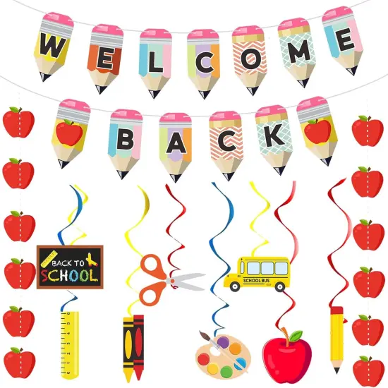 Welcome Back to School Banner Pencil Spiral Pendant School Decorations {1}