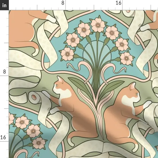Various Fabrics by the Yard or Fat Quarter Whimsical Art Nouveau Deco Cat Toilet Paper Novelty Funny Floral Bathroom Modern Green Lover Lady Large Scale Bohemian Eclectic Antique Custom Printed Fabric by Spoonflower {2}