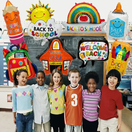 8PCS Back To School Balloons, Pencil Crayon School Bag Foil Balloons {3}