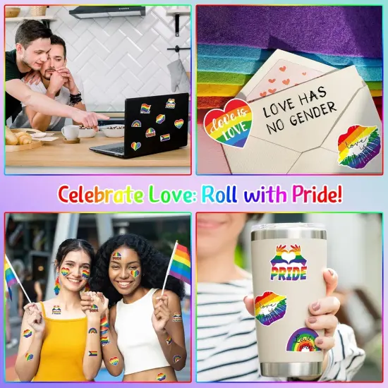 500 Pieces LGBTQ Pride Stickers Roll 8 Design Gay Pride Decal Stickers Self-Adhesive Rainbow Stripe Heart Stickers for Parades and Events {4}