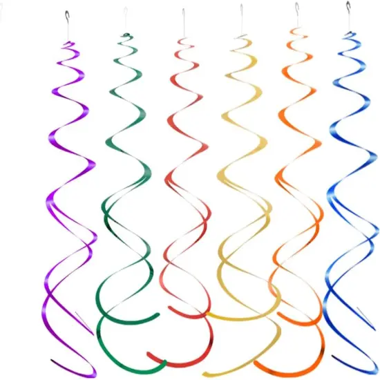 Colorful Rainbow Foil Swirl Hanging Decoration Streamer for Birthday Graduation Wedding Pride Theme Party Supplies, Gold Red Orange Green Blue and Purple, Pack of 18 {1}