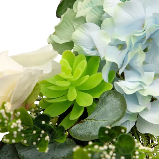 Northlight Hydrangea, Rose and Geranium Artificial Floral Spring Wreath, White and Blue - 24-Inch {7}