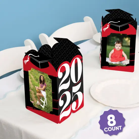 Big Dot of Happiness Red 2025 Graduation Photo Holder Centerpieces, 4x6 Picture Display Box, Table Decoration Centerpiece for Grad Party Decor, 8 Count {3}