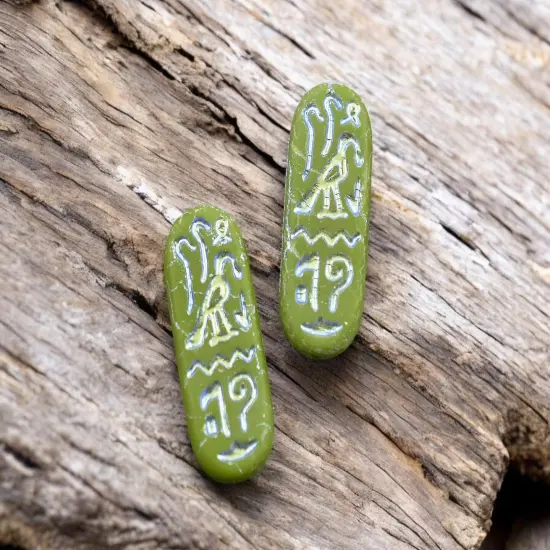 *6* 25x10mm Matte Opaque Olive Green Rainbow Metallic Egyptian Cartouche Oval Beads {2}