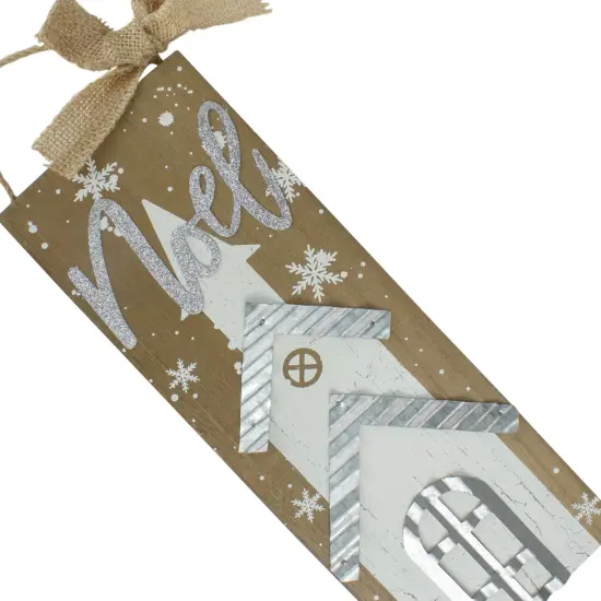 Northlight 12.5 White Church and Snowflakes with Metal Noel Wooden Christmas Wall Decoration Brown {4}
