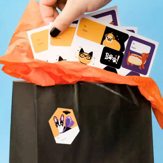 Big Dot of Happiness Halloween Pets - Assorted Cats and Dogs Party Gift Tag Labels - To and From Treat Stickers - 12 Sheets - 120 Stickers {7}