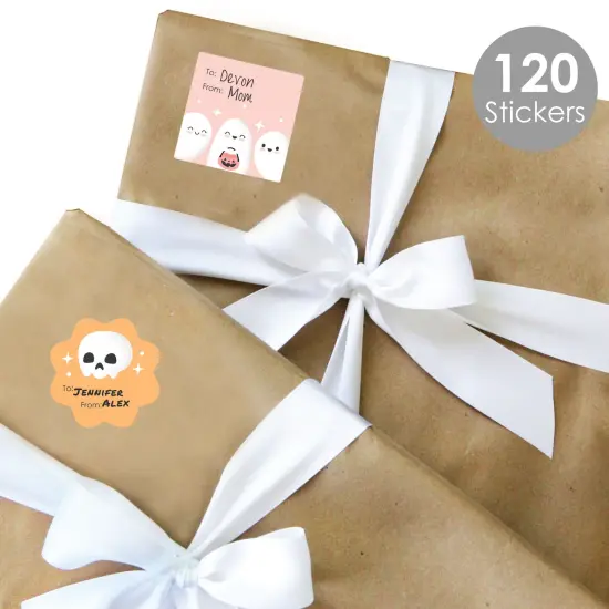 Big Dot of Happiness Pastel Halloween - Assorted Pink Pumpkin Birthday Party Gift Tag Labels - To and From Treat Stickers - 12 Sheets - 120 Stickers {3}