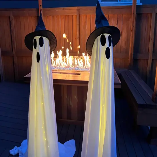 Halloween Decorations Outdoor Indoor 2pcs Spooky Ghost with Witch Hat Scary Ghosts with LED Lights Halloween Decor for Yard Garden Lawn {1}