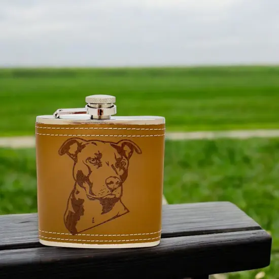 6oz Pit bull Leather Flask {4}