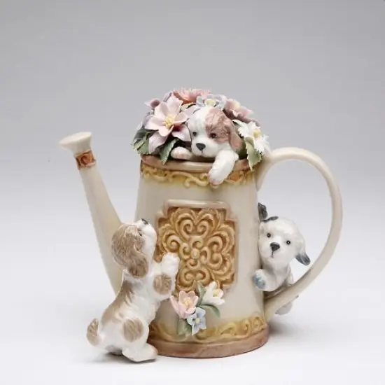 Ceramic Puppies Playing with Flower Pitcher Music Box, Home D&eacute;cor, Gift for Her, Gift for Mom, Kitchen D&eacute;cor, Dog Lover Gift, Pet Loss Gift {2}