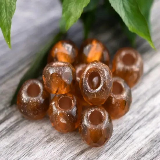 *25* 5x8mm Copper Lined Azafran Faceted Large Hole Rondelle Roller Beads {2}