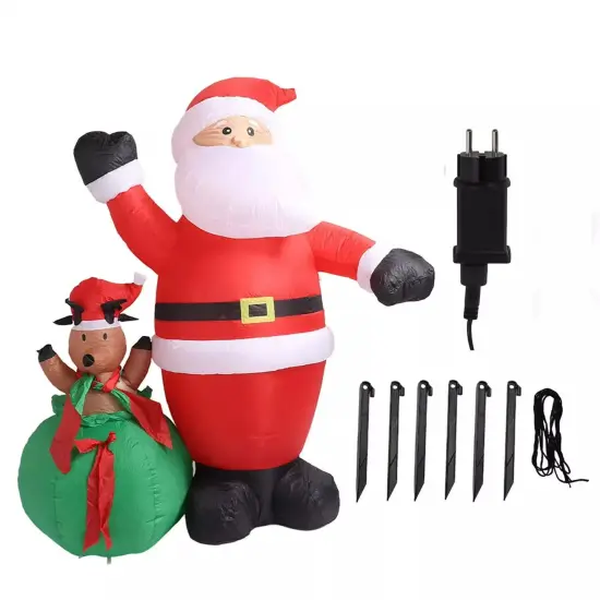 6FT Christmas Inflatable Santa Claus with Reindeer Built-in LED Light Decoration {1}