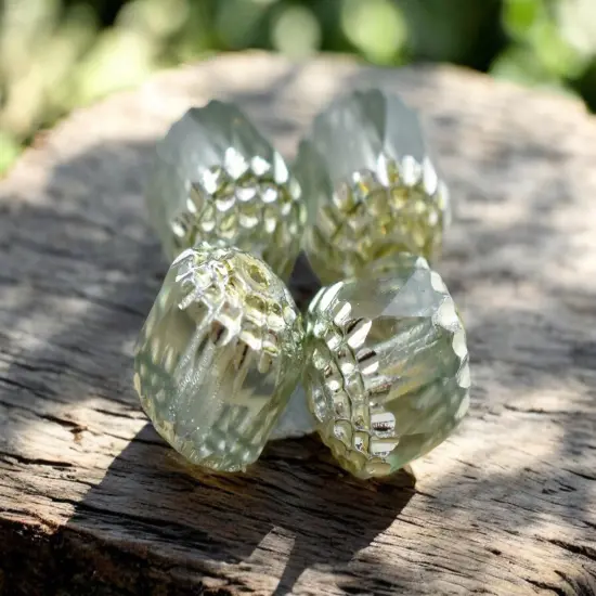 *12* 10mm Silver Washed Celadon Green Fire Polished Cathedral Beads {4}