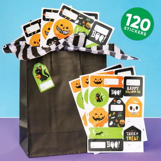 Big Dot of Happiness Jack-O'-Lantern Halloween - Assorted Kids Halloween Party Gift Tag Labels - To and From Stickers - 12 Sheets - 120 Stickers {3}
