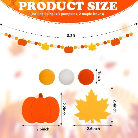 3Pcs Fall Thanksgiving Felt Garland Pumpkin Maple Leaf Hanging Banner {2}