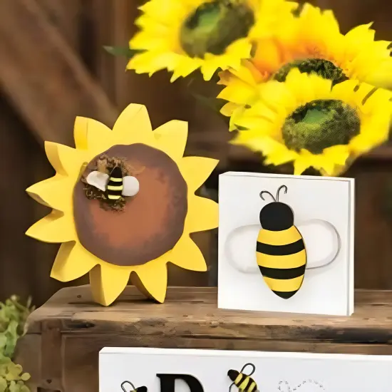 Wood Freestanding Word Block with Bumble Bee Accent {2}