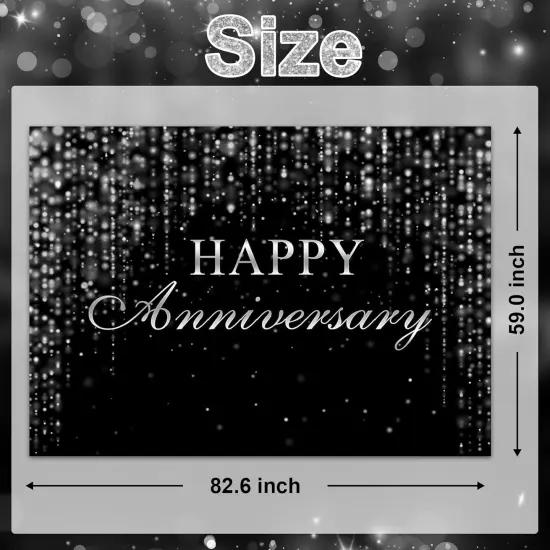 (7x5ft) Happy Anniversary Backdrop Black Silver Anniversary Background {5}