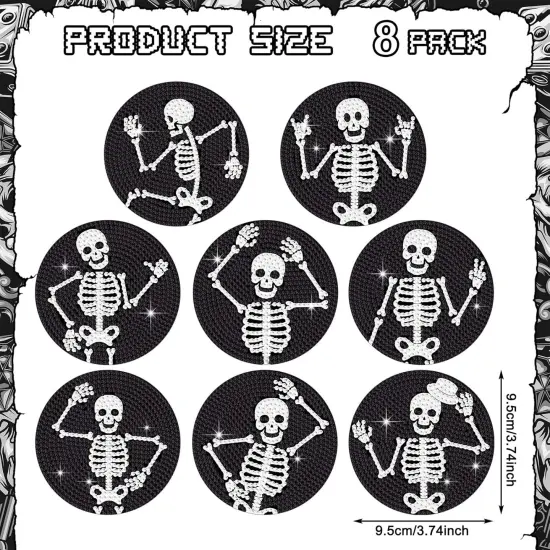 8 Pcs Diamond Coasters Skull Diamond Painting Coasters {2}