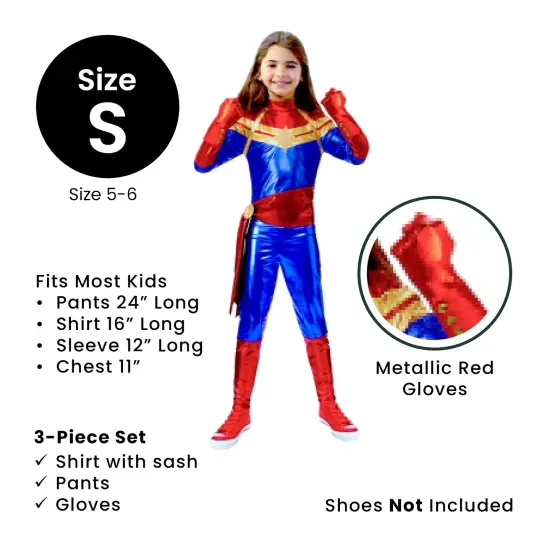 Rubies Blue and Red Girls Children Halloween Captain Marvel Costume - Small 5-6 {5}