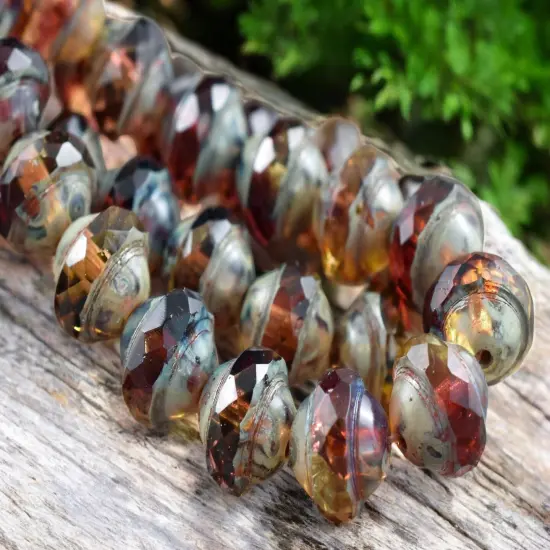 *15* 8x10mm Fuschia Amber Picasso Saturn Beads {4}