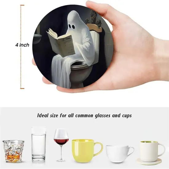 Halloween Ghost Coasters for Drinks Set of 6,Round Absorbent Ceramic {2}