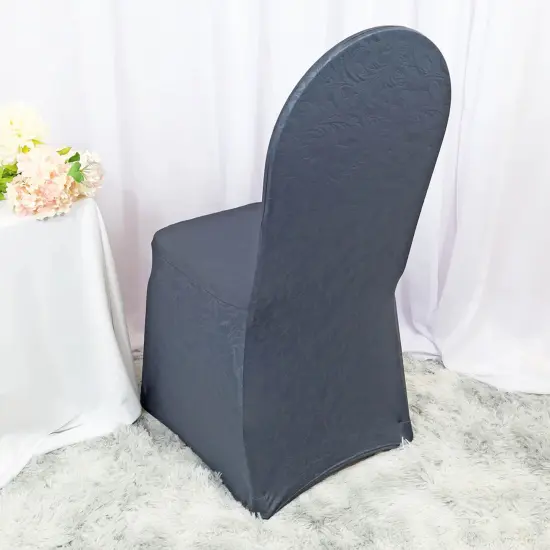 Pewter or Charcoal Embossed Vintage Spandex Banquet Chair Cover Classic Elegance {2}