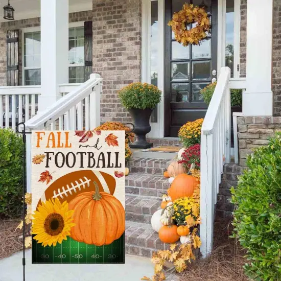 Fall Football Garden Flag 12x18 Inch Double Sided Pumpkin Outdoor Fall {3}